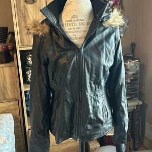 Damselle Leather Jacket with Removable Hood - Medium